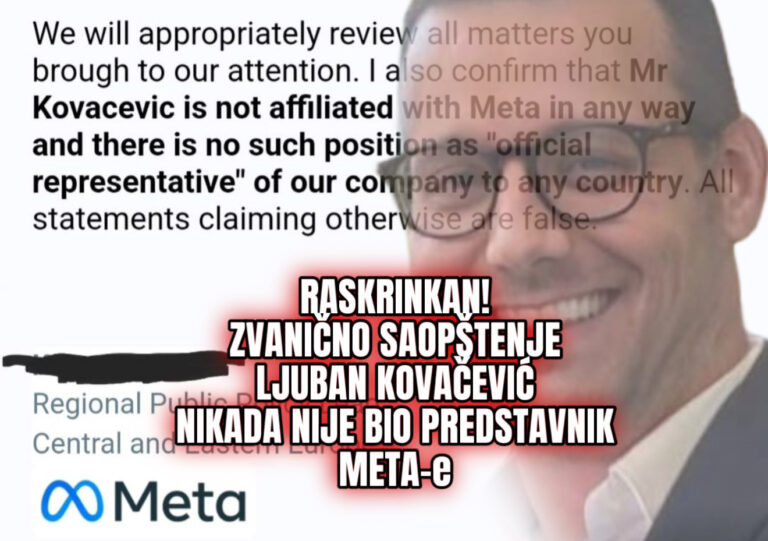 OFICIJALNO soopštenie od META! „Ljuban Kovačeviḱ NIKOGAŠ NE BIL PRETSTAVNIK na našata firma!“ Ja izmami celata estrada!